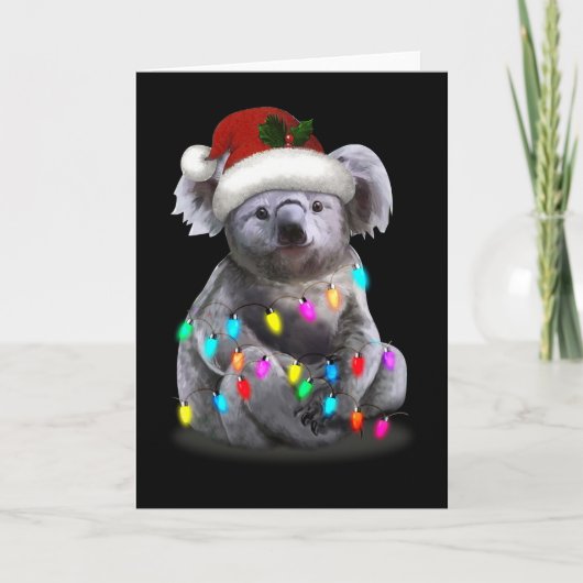 Koala zittend met kerstlichtjes Kerstseizoen Kaart (Voorkant)