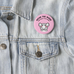 Koalaa draagt het mondmasker en was je handen ronde button 5,7 cm