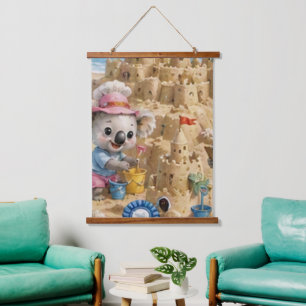 Koala's die meedoen aan een spectaculaire strandza hangend wandkleed