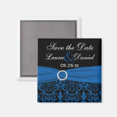Kobalt Blauw en Zwart Damask Sla de Datummagneet o Magneet (Voorkant / Achterkant)