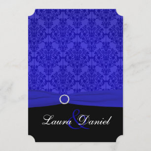Kobalt Blauw en Zwart Damast bruiloft uitnodiging