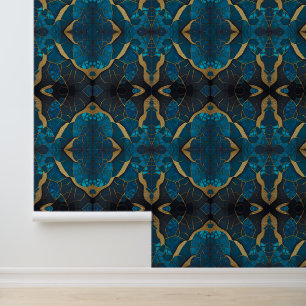 Kobalt Blauw Marmer Mozaïek Goud Inlay Aders Behang