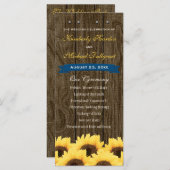 Kobalt Blauw Rustiek Zonnebloem Trouwprogramma Programma (Voorkant / Achterkant)