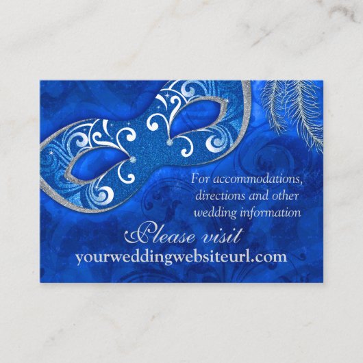 Kobalt Blauw Zilver Masquerade Bal Bruiloft Websit Informatiekaartje (Voorkant)