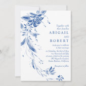 Kobalt blauwe bloemenslinger QR code bruiloft Kaart (Voorkant)