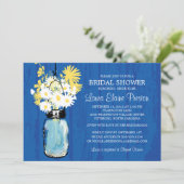 Kobalt Blauwe Rustieke Mason Jar en Gele Daisies Kaart (Staand voorkant)