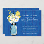 Kobalt Blauwe Rustieke Mason Jar en Gele Daisies Kaart (Voorkant / Achterkant)