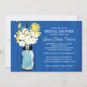 Kobalt Blauwe Rustieke Mason Jar en Gele Daisies Kaart