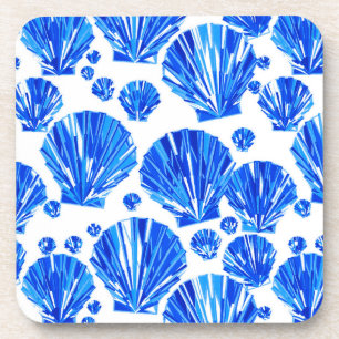 Kobalt Blue and White Sea Shells Beverage Coaster Bier Onderzetter