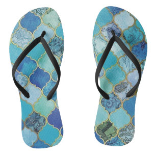 Kobalt Blue, Aqua & Gold Moroccan Teenslippers