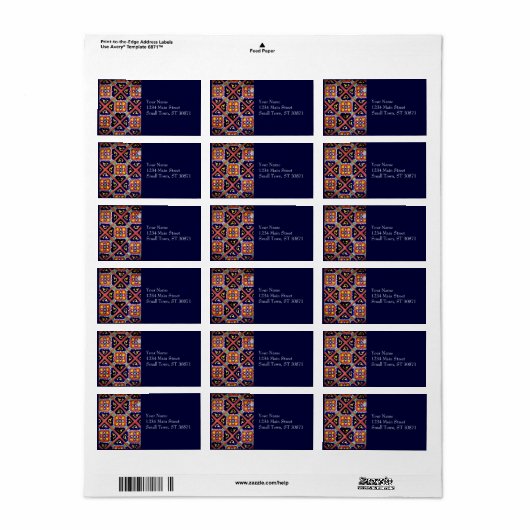 Kobalt Blue Burnt Oranje SouthWestern Tile Design Etiket (Full Sheet)