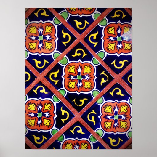 Kobalt Blue Burnt Oranje SouthWestern Tile Design Poster (Voorkant)