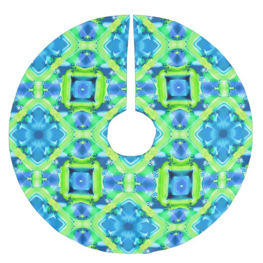 Kobalt Blue en Lime Green Tie Dye Pattern Kerstboom Rok (Voorkant)