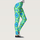 Kobalt Blue en Lime Green Tie Dye Pattern Leggings (Rechts)