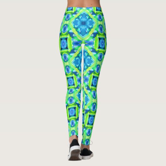 Kobalt Blue en Lime Green Tie Dye Pattern Leggings (Achterkant)