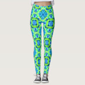 Kobalt Blue en Lime Green Tie Dye Pattern Leggings (Voorkant)