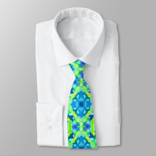 Kobalt Blue en Lime Green Tie Dye Pattern Stropdas (Gebonden)