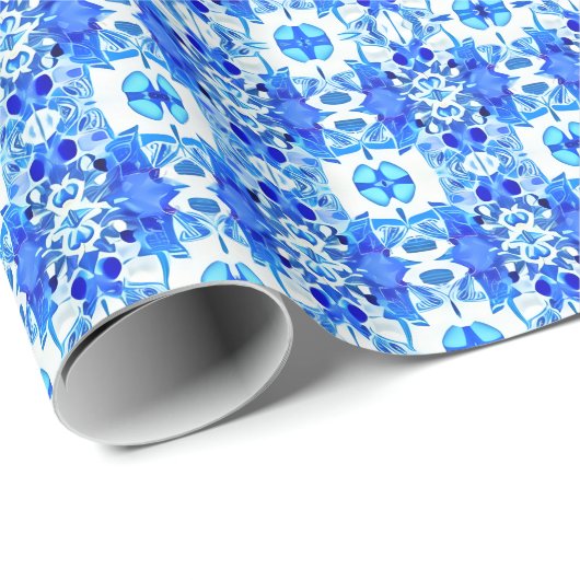 Kobalt Blue en White Batik Tegel Pattern Cadeaupapier (Rol Hoek)
