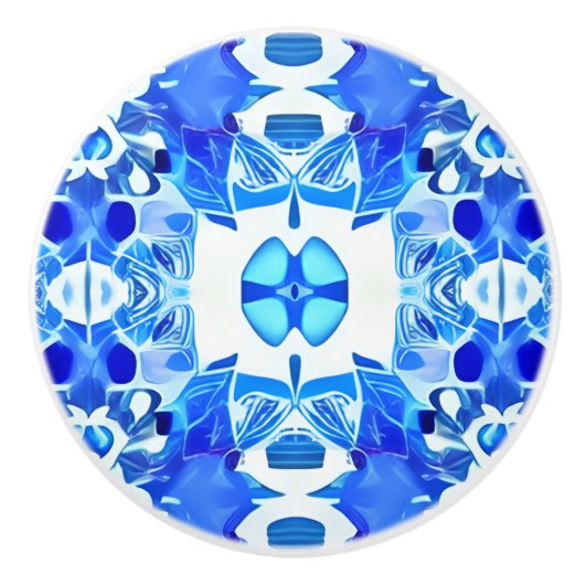 Kobalt Blue en White Batik Tegel Pattern Keramische Knop (Voorkant)