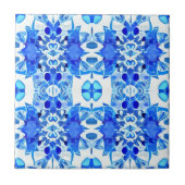 Kobalt Blue en White Batik Tegel Pattern Tegeltje (Voorkant)