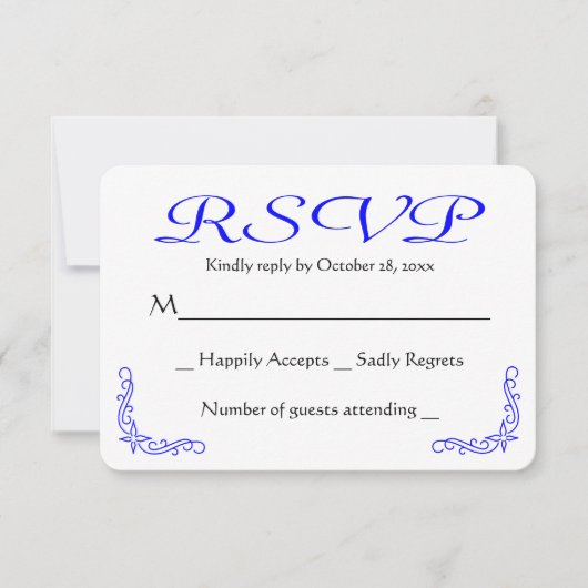 Kobalt Blue en White Floral Wedding RSVP Reactie (Voorkant)