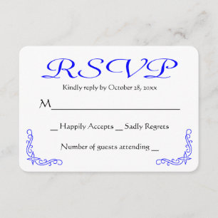 Kobalt Blue en White Floral Wedding RSVP Reactie Kaartje