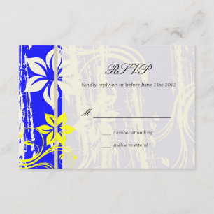 Kobalt Blue en Yellow Swirl Wedding RSVP Kaartje