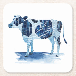 Kobalt Blue Farm Animals - Kabeljauw Vierkante Kartonnen Onderzetter