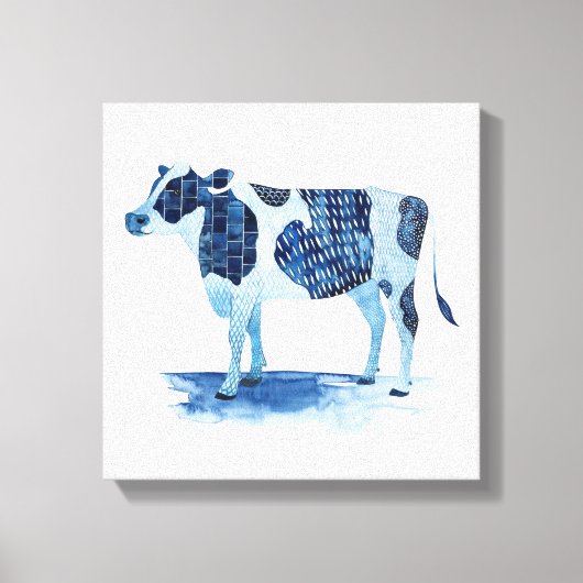 Kobalt Blue Farm Animals - Koe Canvas Afdruk (Voorkant)