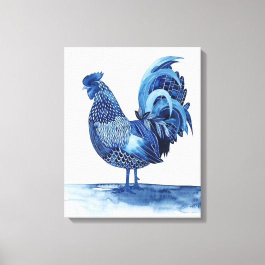 Kobalt Blue Farm Animals - Rooster Canvas Afdruk (Voorkant)
