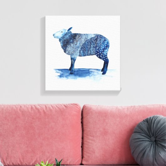 Kobalt Blue Farm Animals - Schapen Canvas Afdruk (Insitu (Woonkamer))