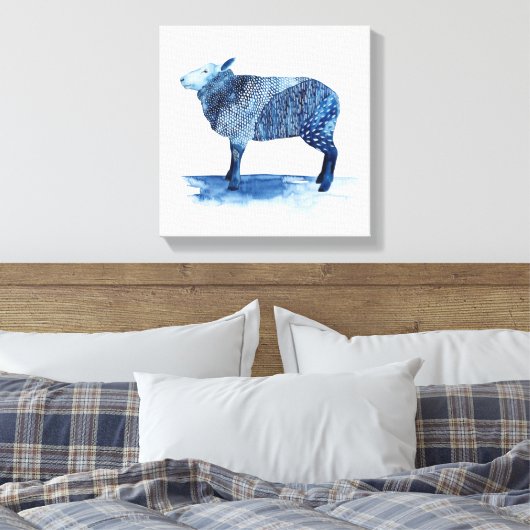 Kobalt Blue Farm Animals - Schapen Canvas Afdruk (Insitu (Slaapkamer))