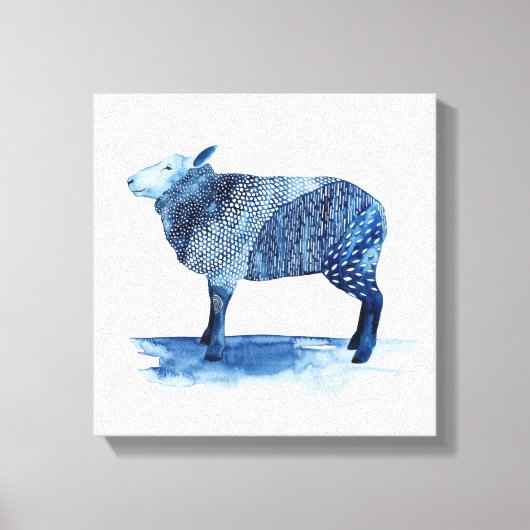 Kobalt Blue Farm Animals - Schapen Canvas Afdruk (Voorkant)