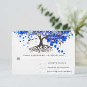 Kobalt Blue Heart Leaf Tree Wedding Invites RSVP Kaartje (Staand voorkant)
