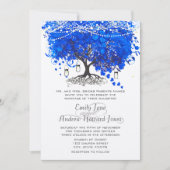 Kobalt Blue Heart Leaf Tree Wedding Kaart (Voorkant)