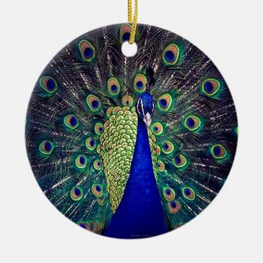 Kobalt Blue Peacock Keramisch Ornament (Voorkant)