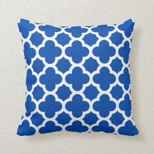 Kobalt Blue Quatrefoil Trellis Pattern Kussens