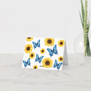 Kobalt Blue Vlinder en Zonnebloemen Baby shower Bedankkaart