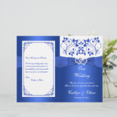 Kobalt Blue, White Floral Hearts Wedding Programme (Staand voorkant)