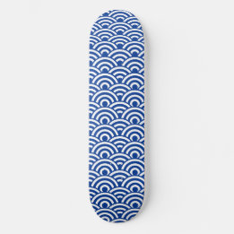 Kobalt Blue White Japanse golfpatroon Skateboard