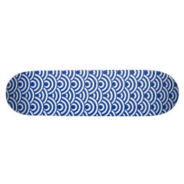 Kobalt Blue White Japanse golfpatroon Skateboard