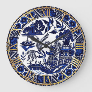 Kobalt Blue Willow Bord Design Clock Grote Klok