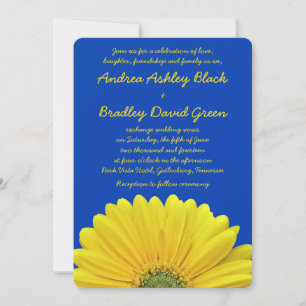 Kobalt Blue Yellow Gerber Daisy Wedding Invitation Kaart