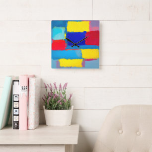 "Kobalt Carnaval" Abstracte kunst Vierkante Klok
