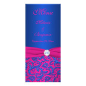 Kobalt en Fuchsia Damask Menu Kaart 2 (Voorkant)
