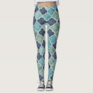 Kobalt en Teal Vierblad - Mediterraans Mozaïek Leggings