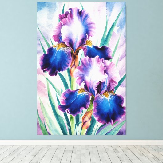 *~* Kobalt Iris Bloem Artsy Iris Schilderen AP84 Canvas Afdruk (Insitu (Houten vloer))