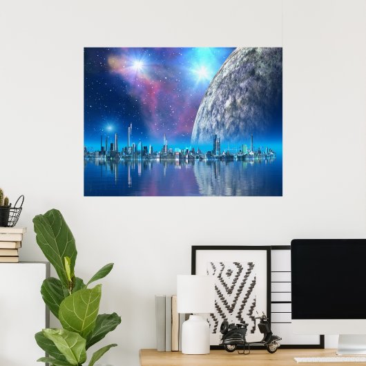 Kobalt Island Cites Scifi / Fantasy Art Print (Thuiskantoor)