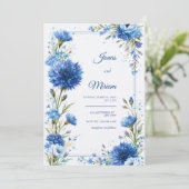 Kobalt Korenbloem Botanische Bruiloft Kaart (Staand voorkant)