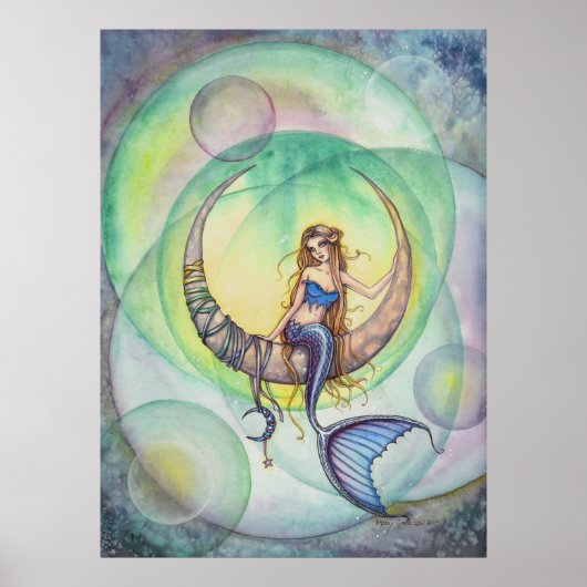 Kobalt Moon Mermaid Mystical Fantasy Art Poster (Voorkant)